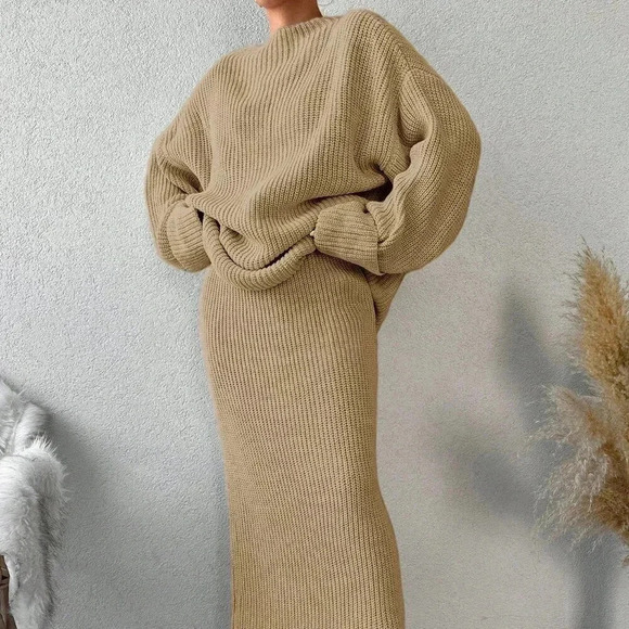 Camel Casual Women's Long Sweater Top And Mini Skirt Set - Picture 3 of 6
